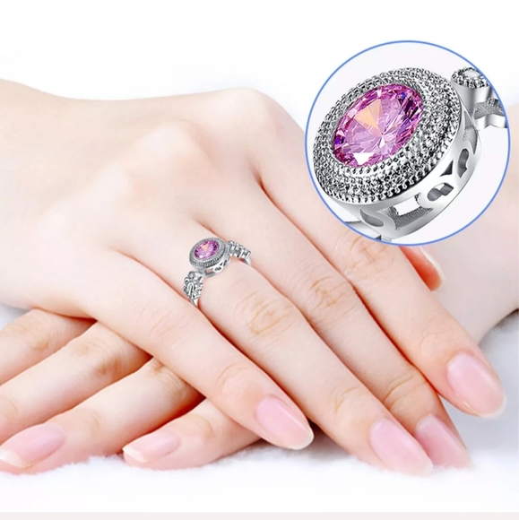 New Pink Topaz 18K White Gold Plated Ring. - Picture 2 of 6